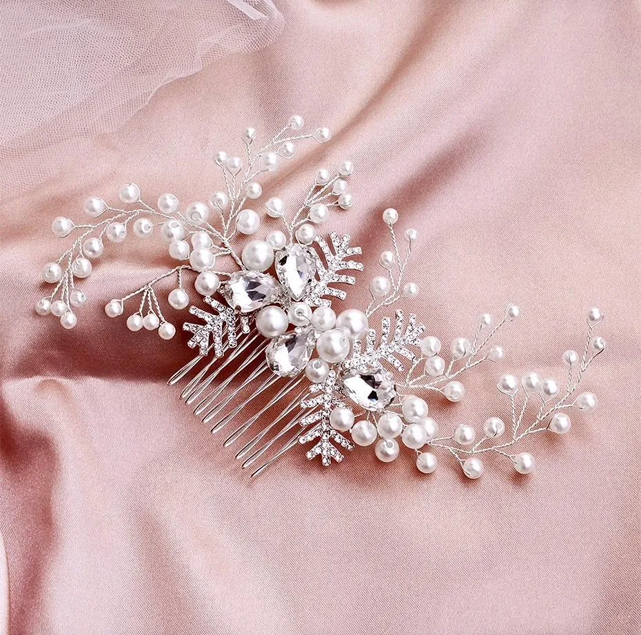 "Astrid" - Winter Pearl and Crystal Bridal Hair Comb