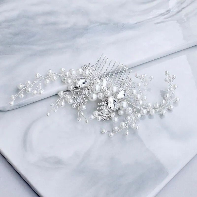 "Astrid" - Winter Pearl and Crystal Bridal Hair Comb