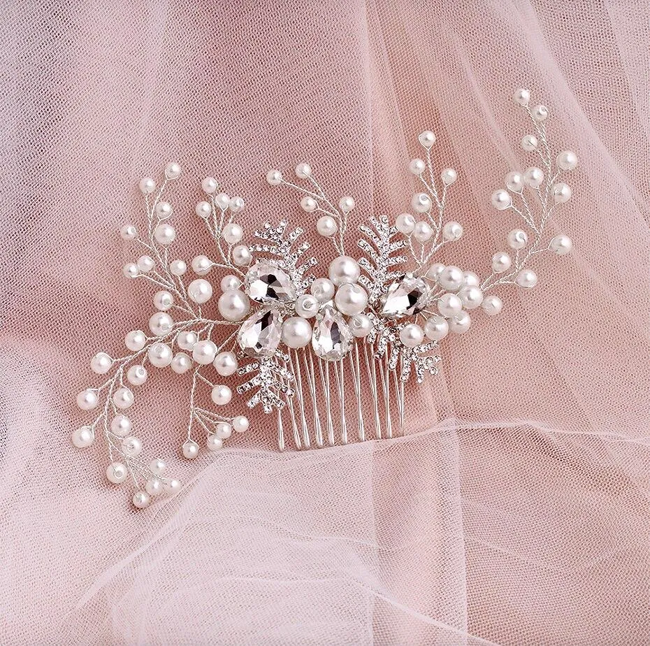 "Astrid" - Winter Pearl and Crystal Bridal Hair Comb