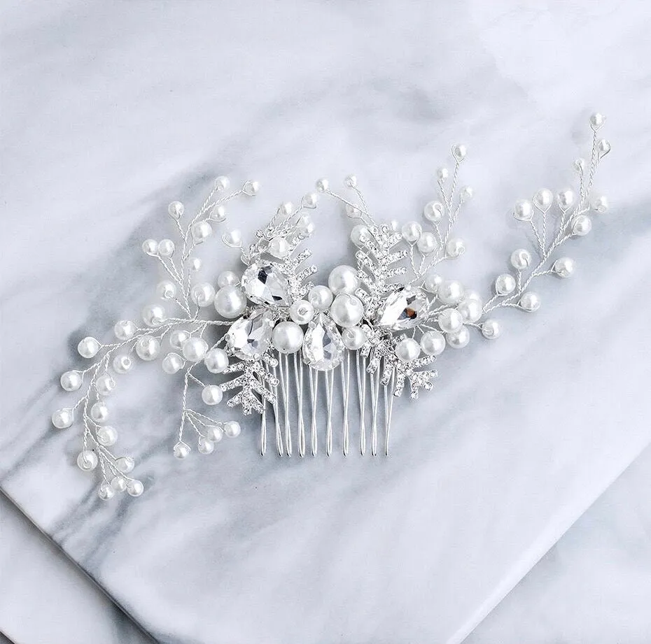 "Astrid" - Winter Pearl and Crystal Bridal Hair Comb
