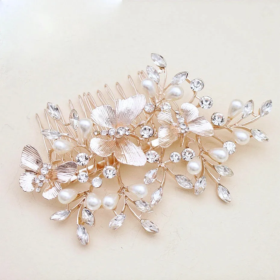 "Bindi" - Rose Gold Butterfly Bridal Hair Comb