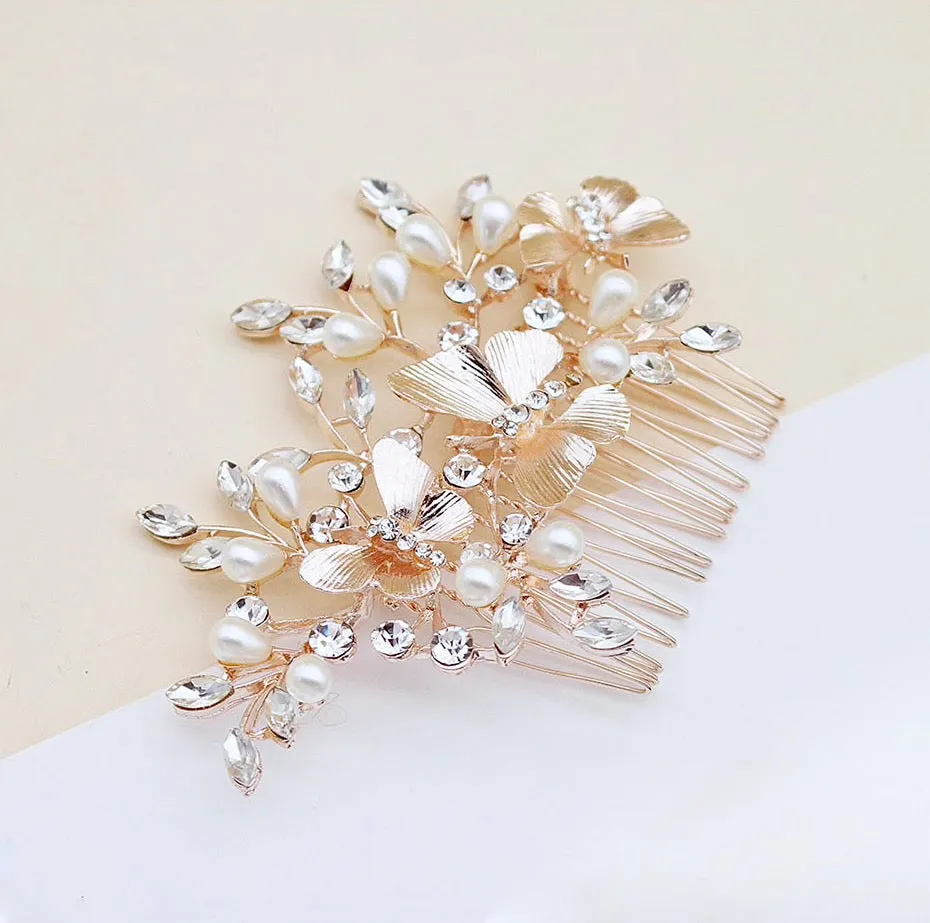 "Bindi" - Rose Gold Butterfly Bridal Hair Comb