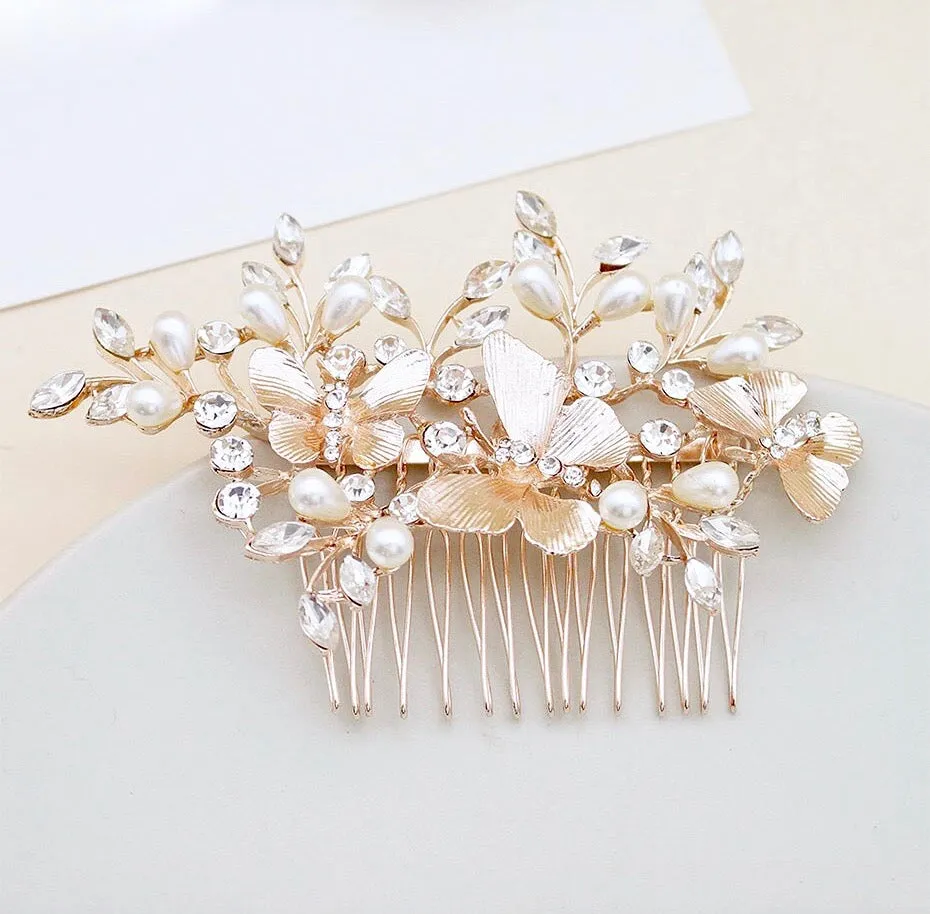 "Bindi" - Rose Gold Butterfly Bridal Hair Comb