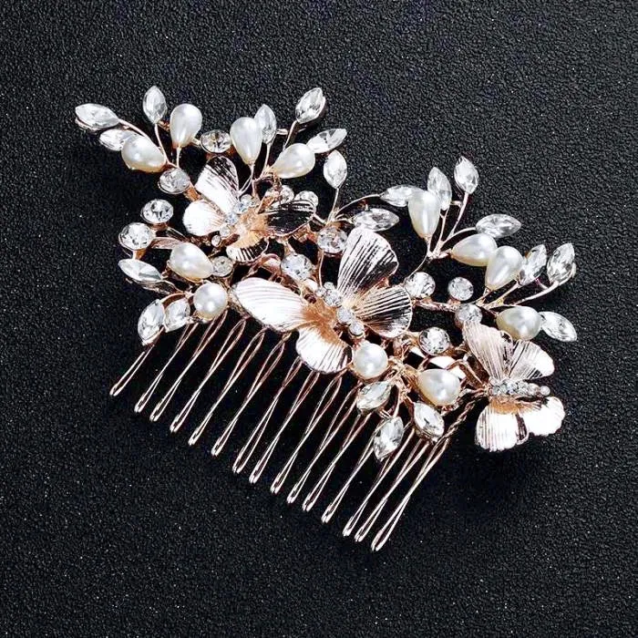 "Bindi" - Rose Gold Butterfly Bridal Hair Comb