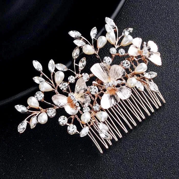 "Bindi" - Rose Gold Butterfly Bridal Hair Comb