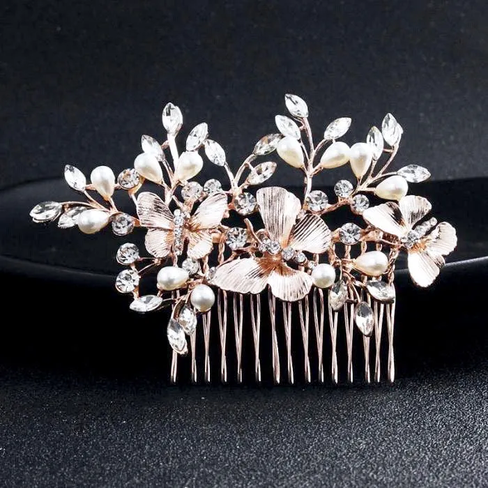 "Bindi" - Rose Gold Butterfly Bridal Hair Comb