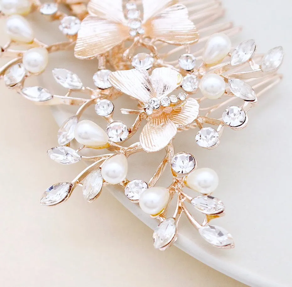 "Bindi" - Rose Gold Butterfly Bridal Hair Comb