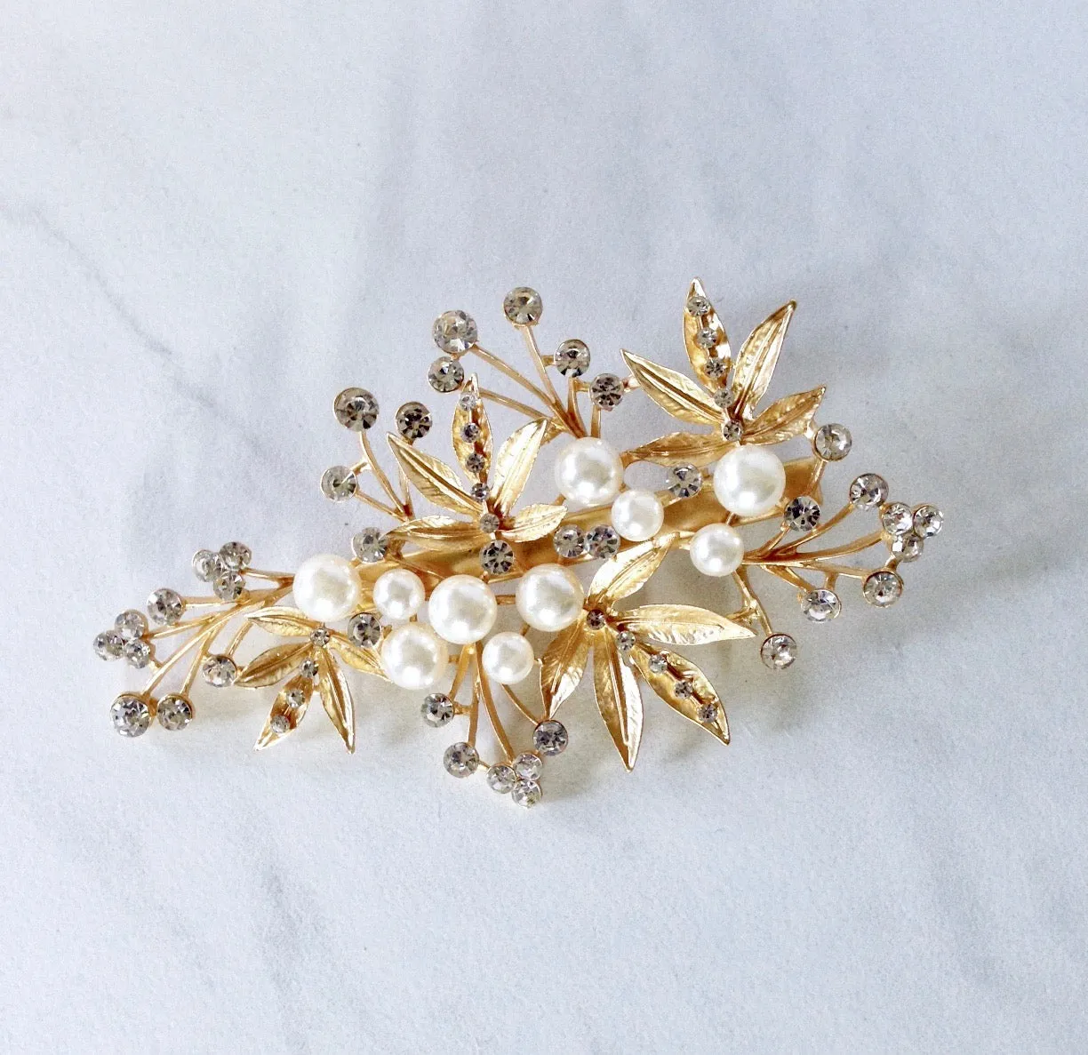 "Briony" - Gold Pearl and Crystal Bridal Hair Clip