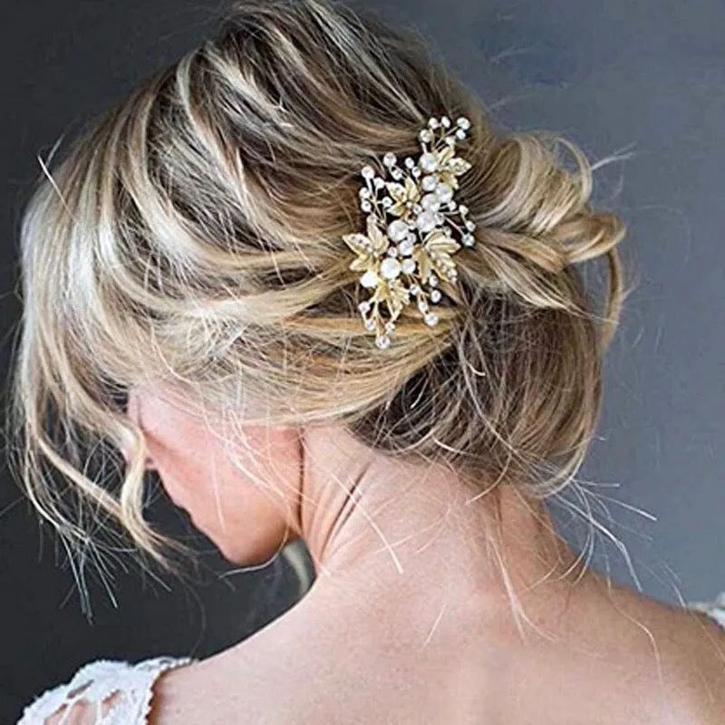 "Briony" - Gold Pearl and Crystal Bridal Hair Clip