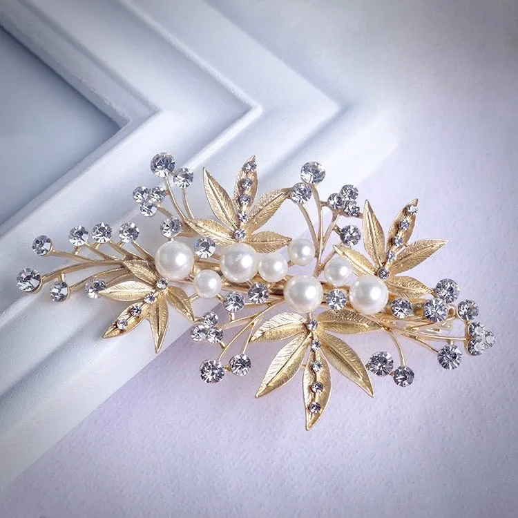 "Briony" - Gold Pearl and Crystal Bridal Hair Clip