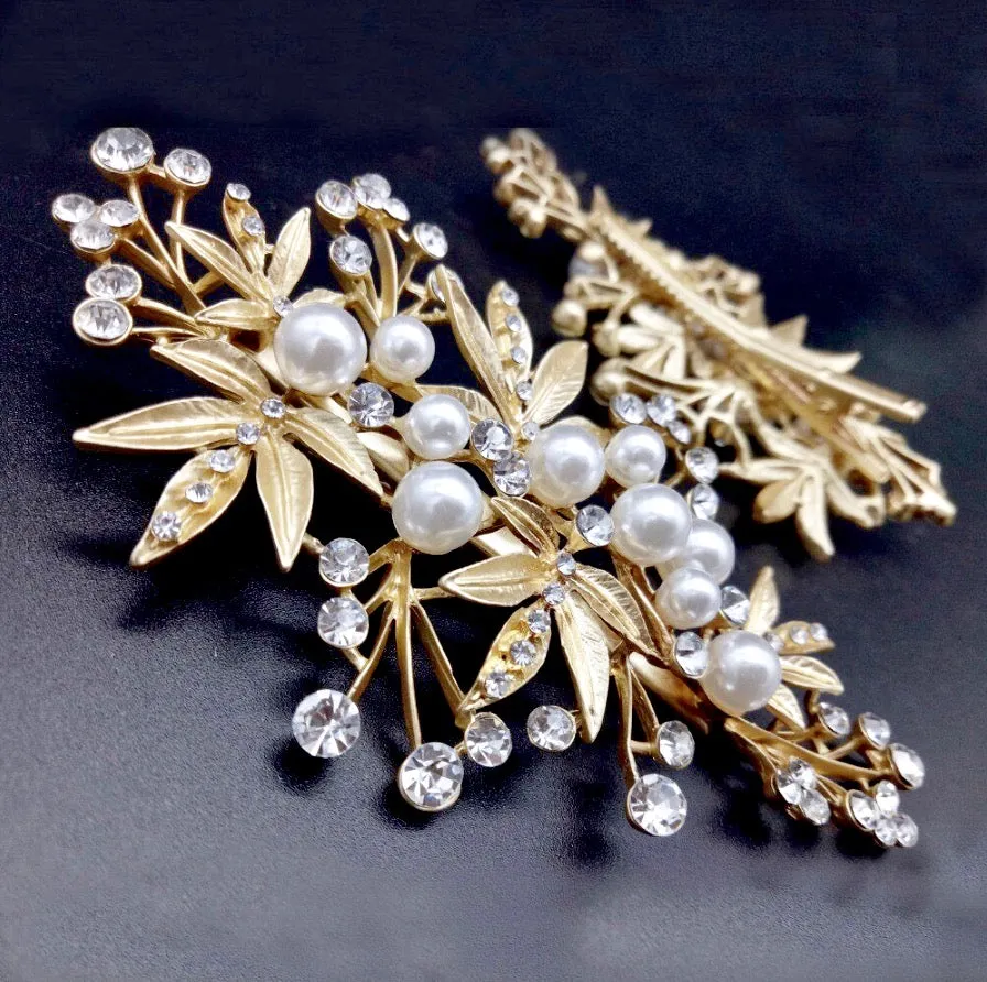 "Briony" - Gold Pearl and Crystal Bridal Hair Clip