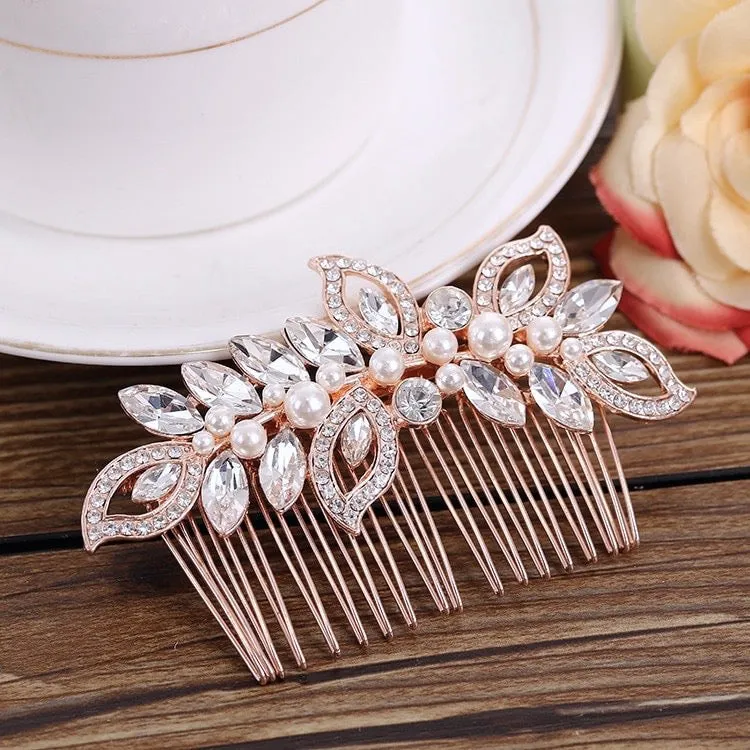 "Cleo" - Pearl and Crystal Bridal Hair Comb - Available in Rose Gold and Silver