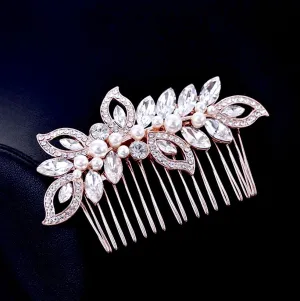 "Cleo" - Pearl and Crystal Bridal Hair Comb - Available in Rose Gold and Silver
