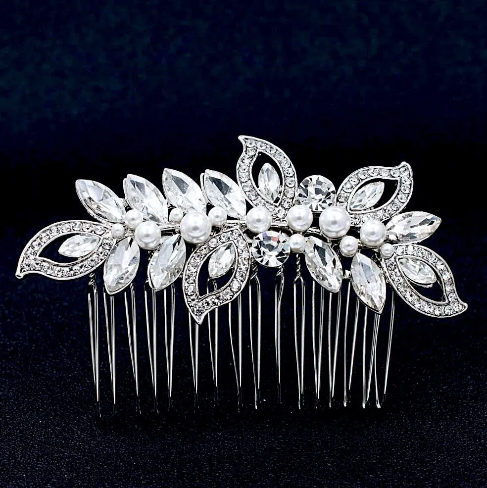 "Cleo" - Pearl and Crystal Bridal Hair Comb - Available in Rose Gold and Silver
