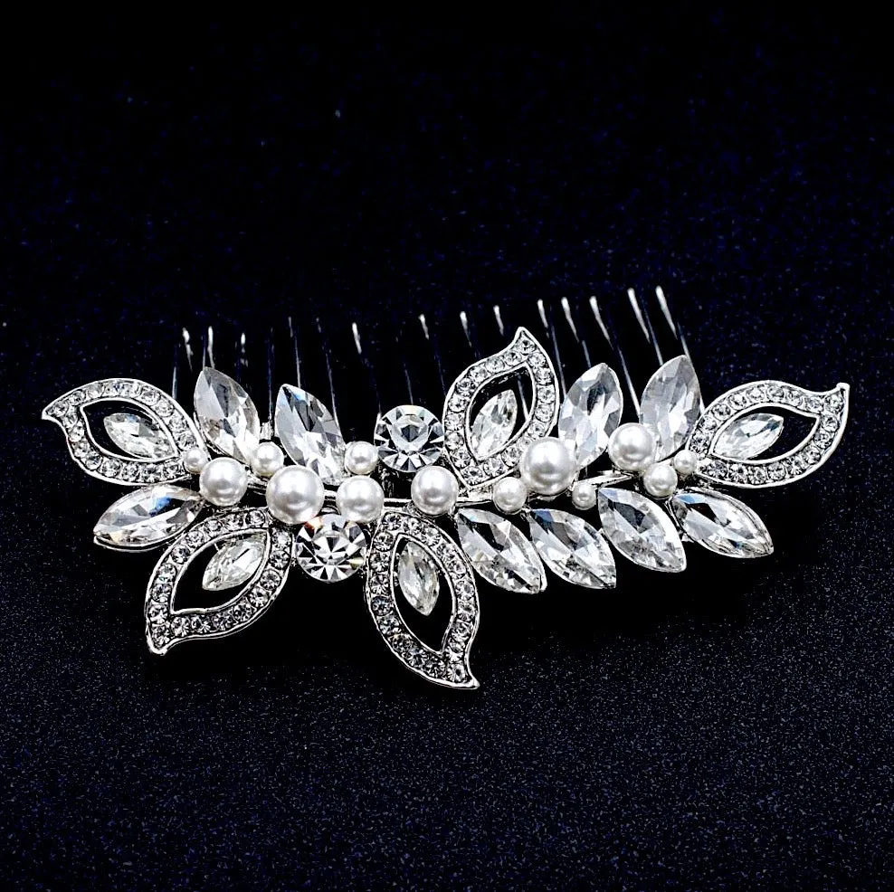"Cleo" - Pearl and Crystal Bridal Hair Comb - Available in Rose Gold and Silver