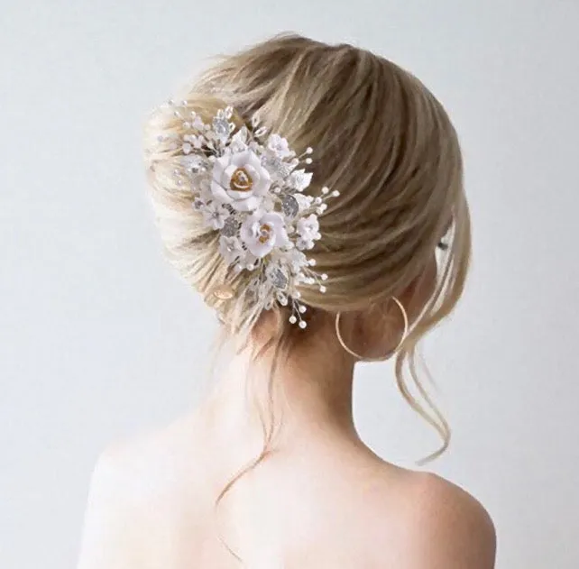 "Eline" - Ceramic Flower Bridal Hair Comb