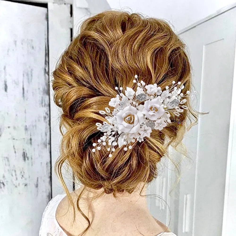 "Eline" - Ceramic Flower Bridal Hair Comb