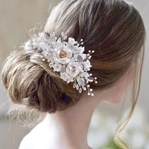 "Eline" - Ceramic Flower Bridal Hair Comb