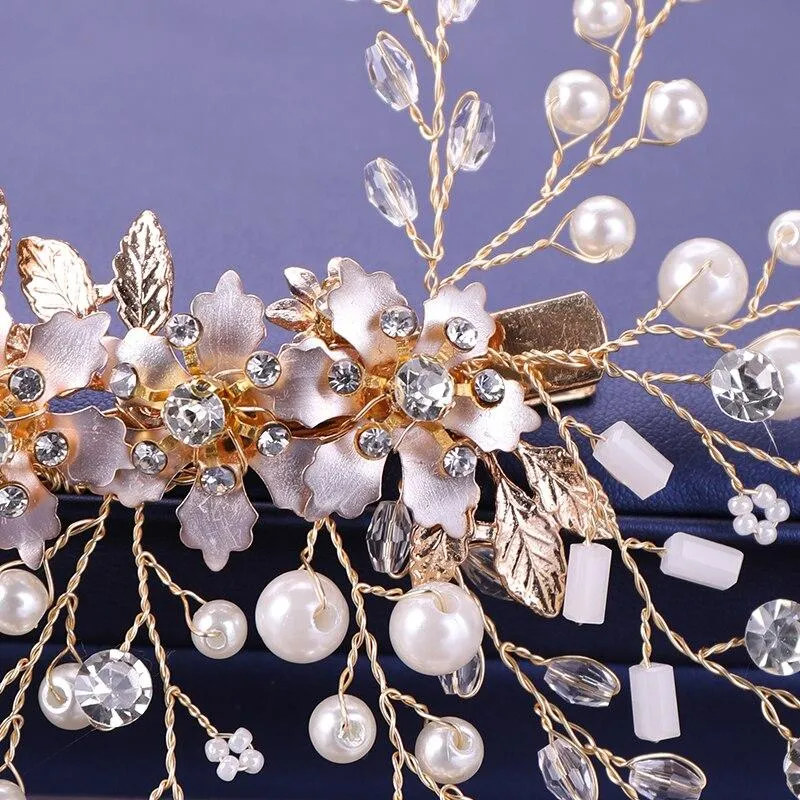 "Fabiola" - Rose Gold Pearl and Crystal Bridal Hair Clip