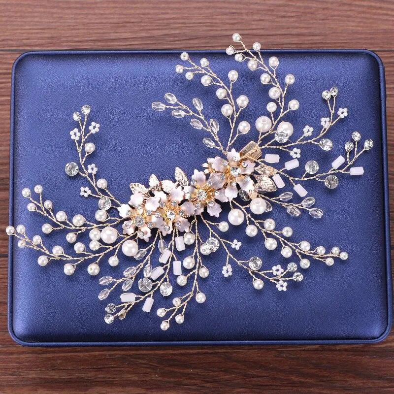 "Fabiola" - Rose Gold Pearl and Crystal Bridal Hair Clip