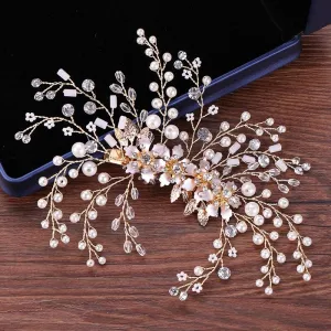 "Fabiola" - Rose Gold Pearl and Crystal Bridal Hair Clip