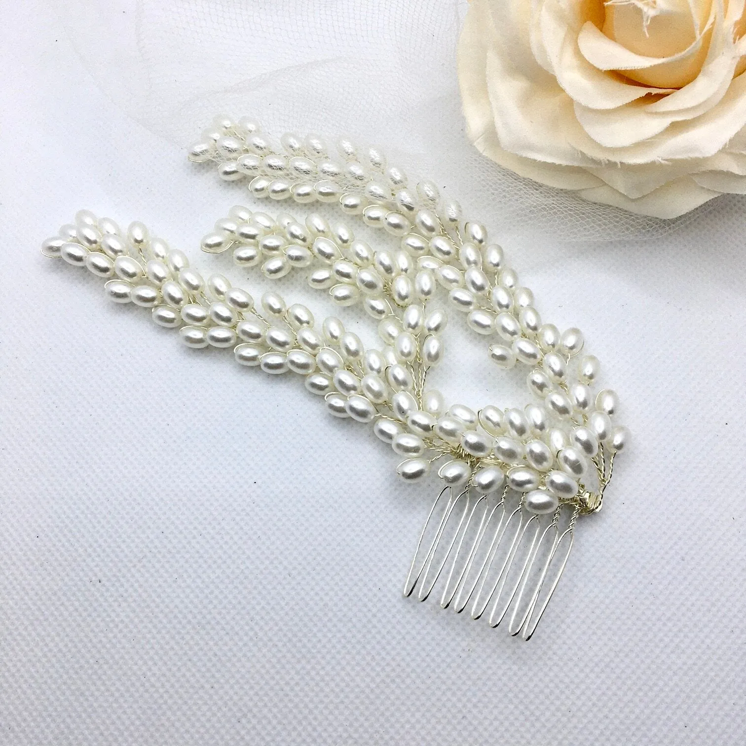 "Loretta" - Pearl Bridal Hair Comb / Vine