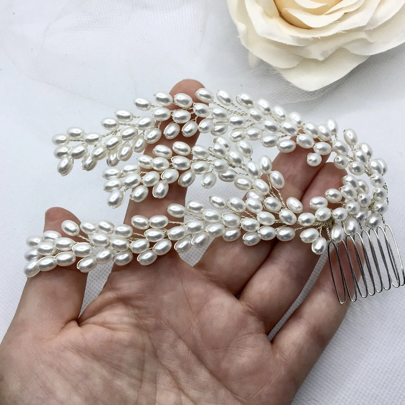 "Loretta" - Pearl Bridal Hair Comb / Vine