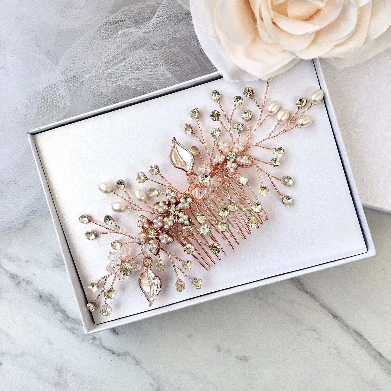 "Lucinda" - Pearl Bridal Hair Comb - Available in Silver, Yellow Gold and Rose Gold