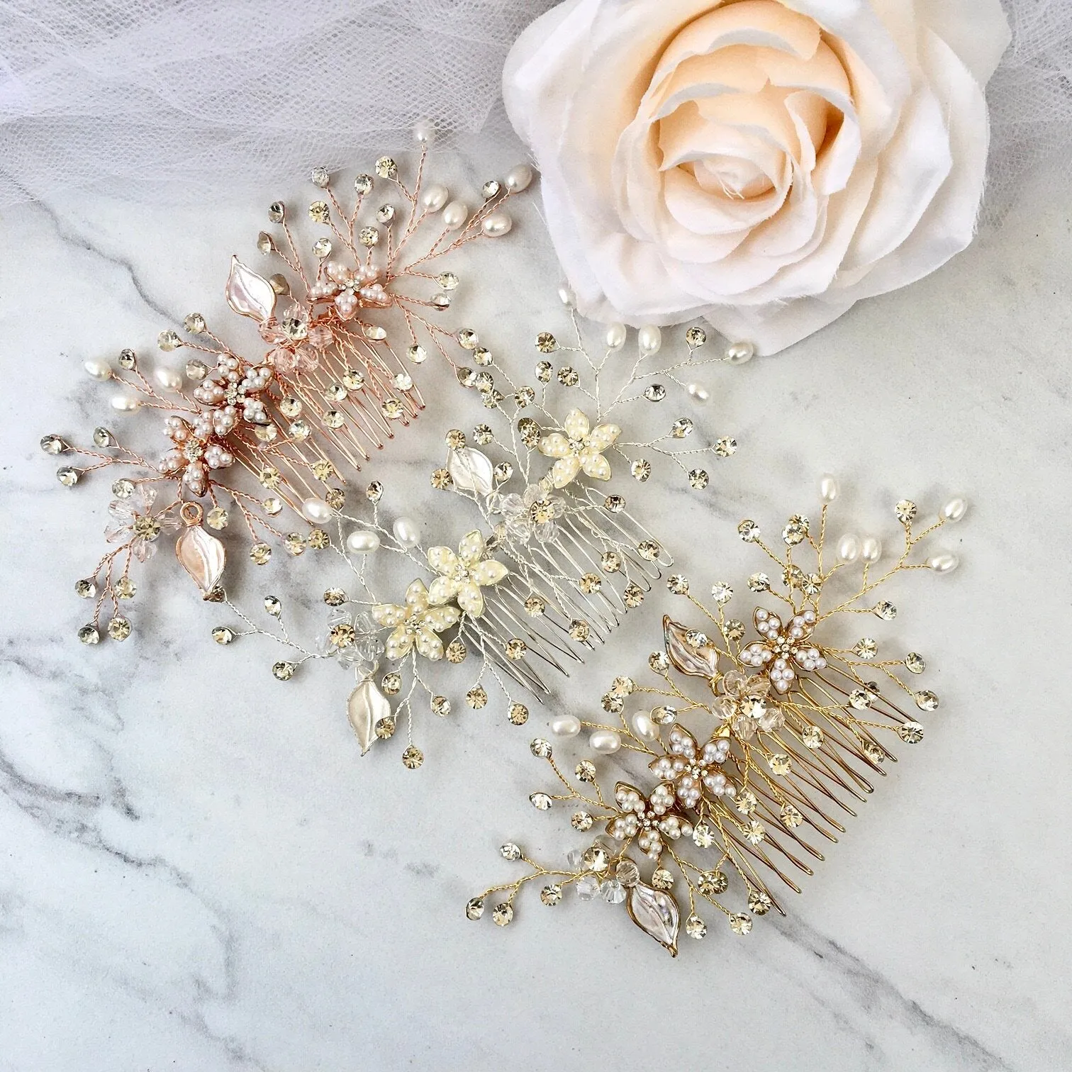 "Lucinda" - Pearl Bridal Hair Comb - Available in Silver, Yellow Gold and Rose Gold