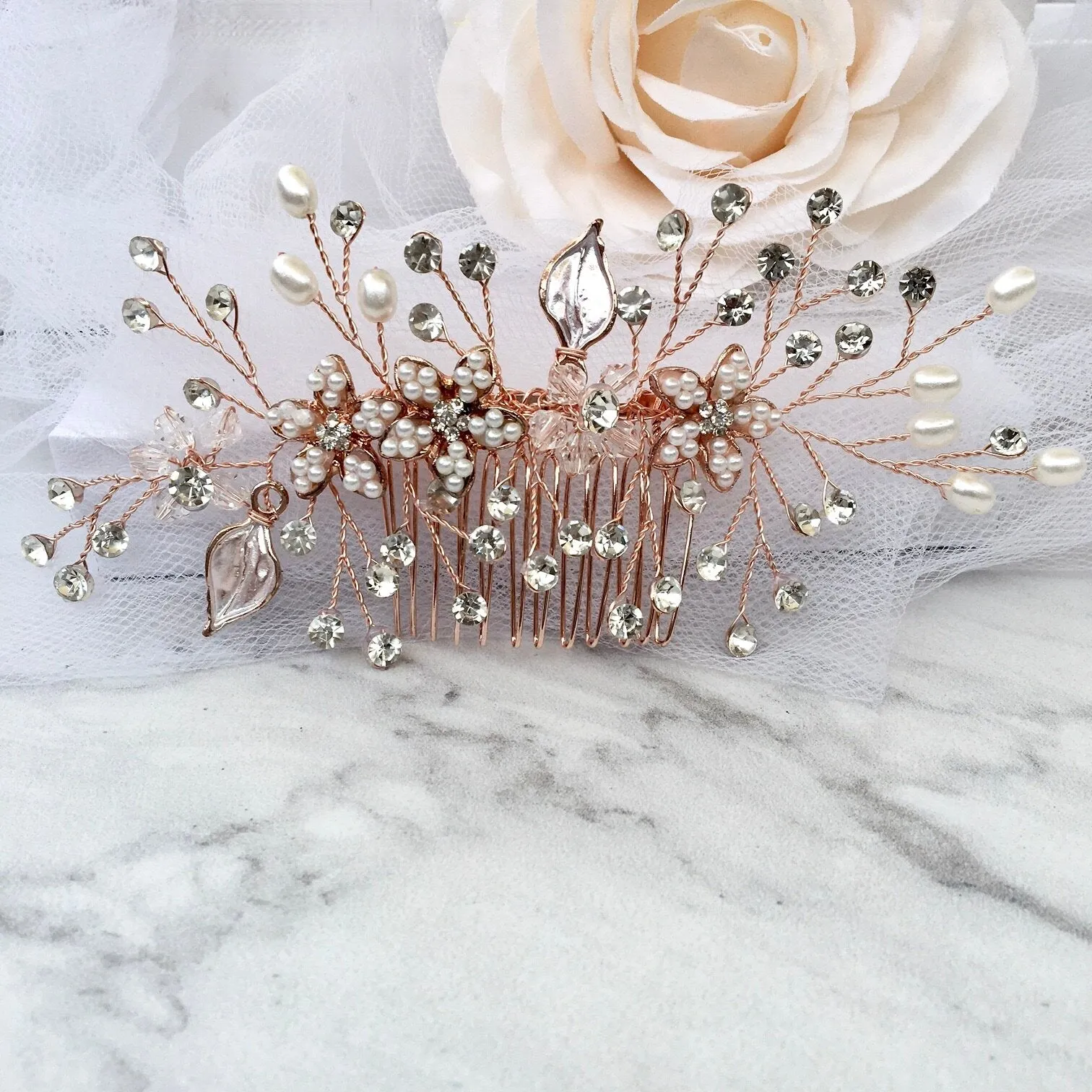 "Lucinda" - Pearl Bridal Hair Comb - Available in Silver, Yellow Gold and Rose Gold