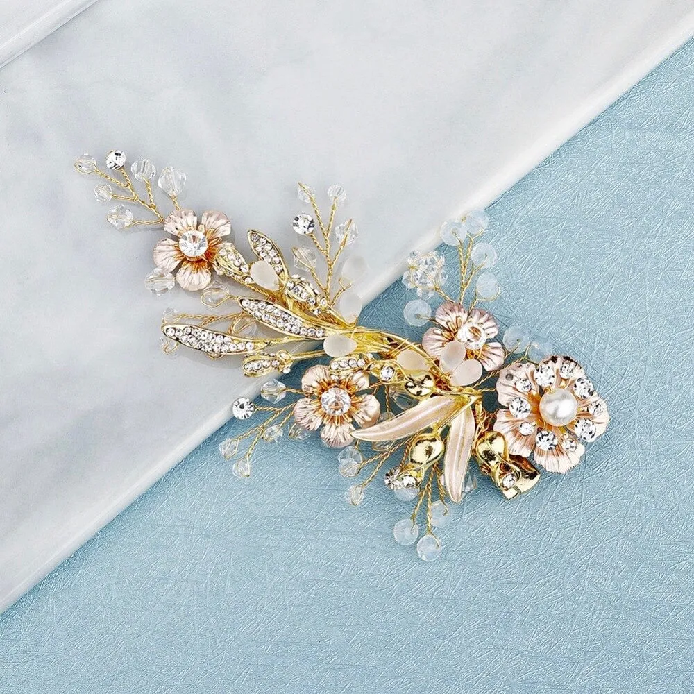 "Magnolia" - Pearl and Opal Gold Bridal Hair Clip/Vine