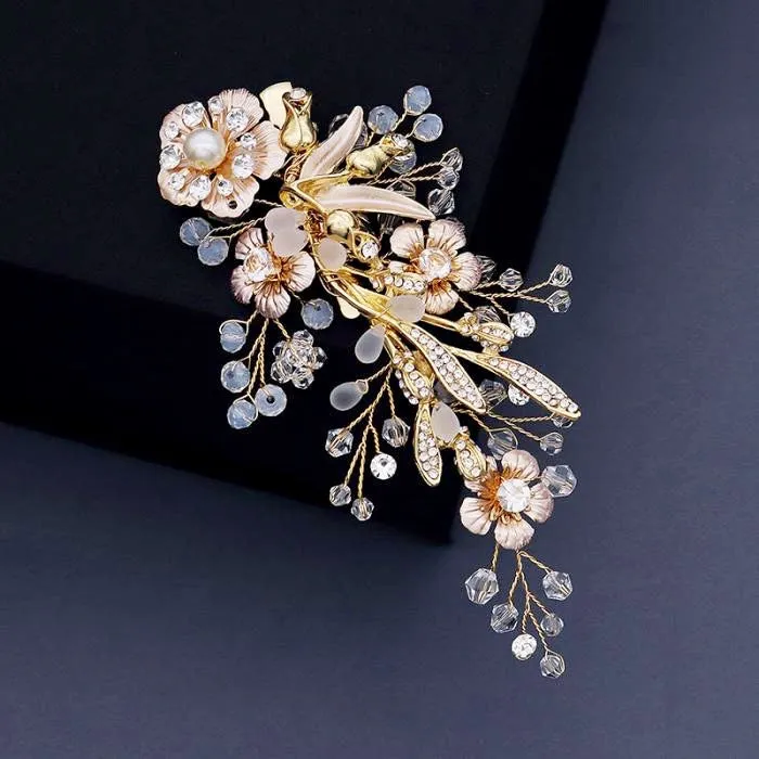 "Magnolia" - Pearl and Opal Gold Bridal Hair Clip/Vine