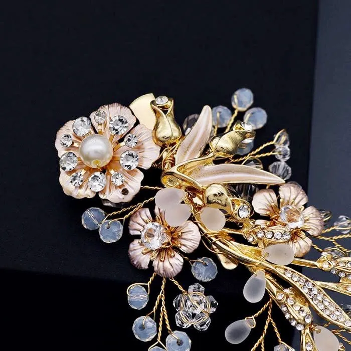 "Magnolia" - Pearl and Opal Gold Bridal Hair Clip/Vine