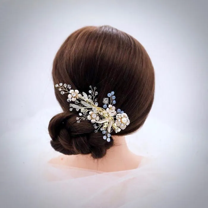 "Magnolia" - Pearl and Opal Gold Bridal Hair Clip/Vine