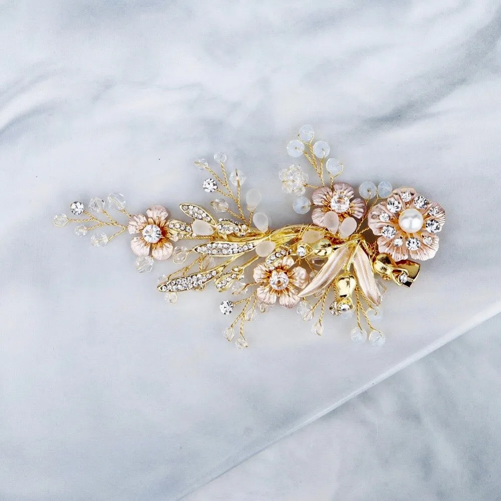 "Magnolia" - Pearl and Opal Gold Bridal Hair Clip/Vine