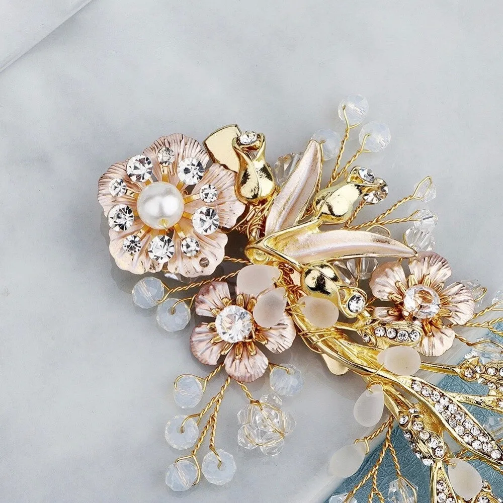 "Magnolia" - Pearl and Opal Gold Bridal Hair Clip/Vine