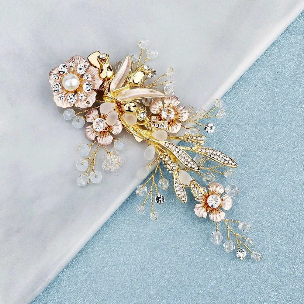 "Magnolia" - Pearl and Opal Gold Bridal Hair Clip/Vine