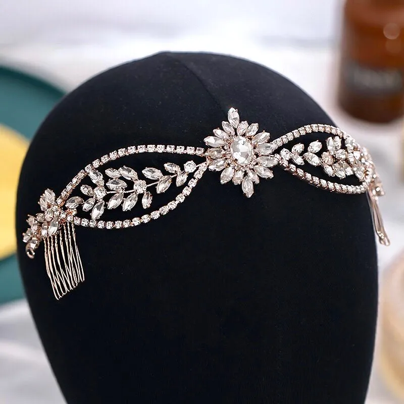 "Raelyn" - Crystal Bridal Headband / Hair Vine - Available in Silver, Rose Gold and Yellow Gold