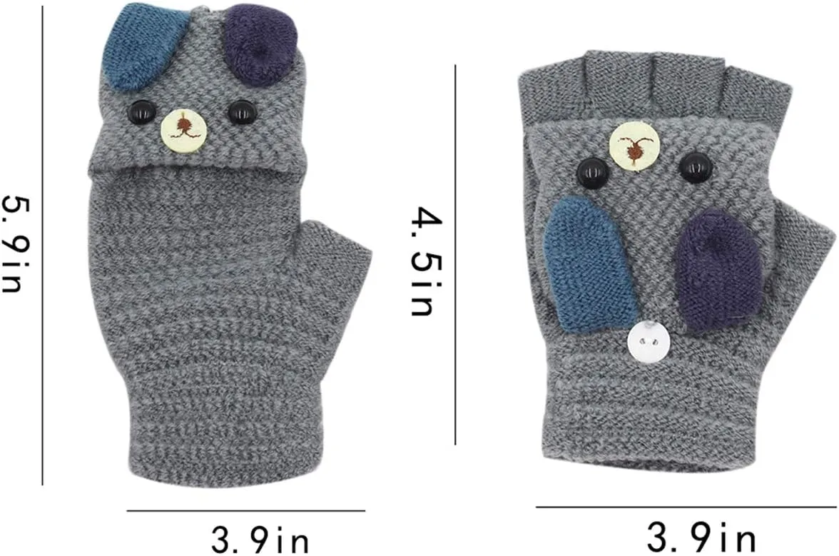 RARITYUS Unisex Warm Soft Winter Knit Gloves for Kids Boys Girls Glove with Dog Mittens (2 to 9Y)