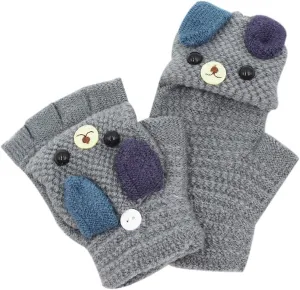 RARITYUS Unisex Warm Soft Winter Knit Gloves for Kids Boys Girls Glove with Dog Mittens (2 to 9Y)