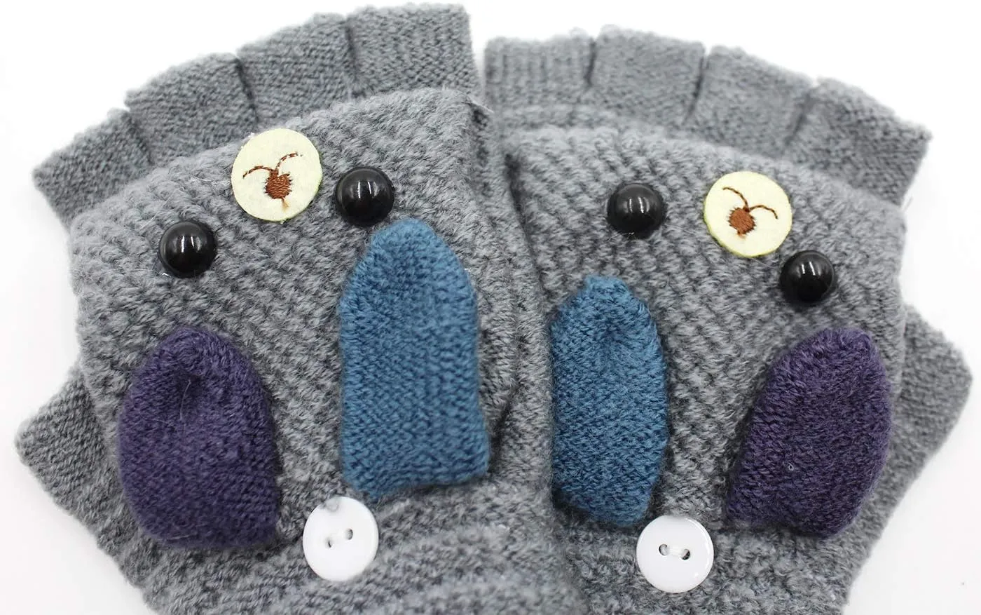 RARITYUS Unisex Warm Soft Winter Knit Gloves for Kids Boys Girls Glove with Dog Mittens (2 to 9Y)