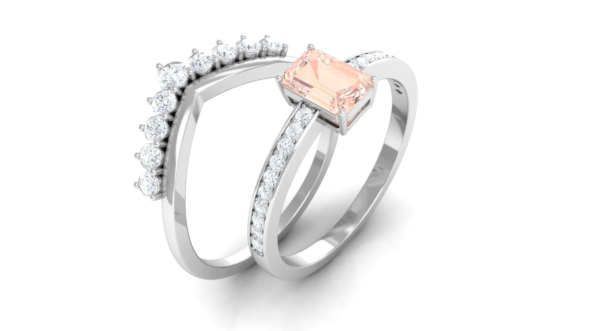 Real Morganite and Diamond Stackable Ring Set