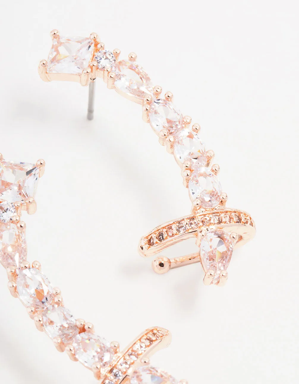 Rose Gold Plated Cubic Zirconia Oval & Square Ear Crawler Cuff Earrings