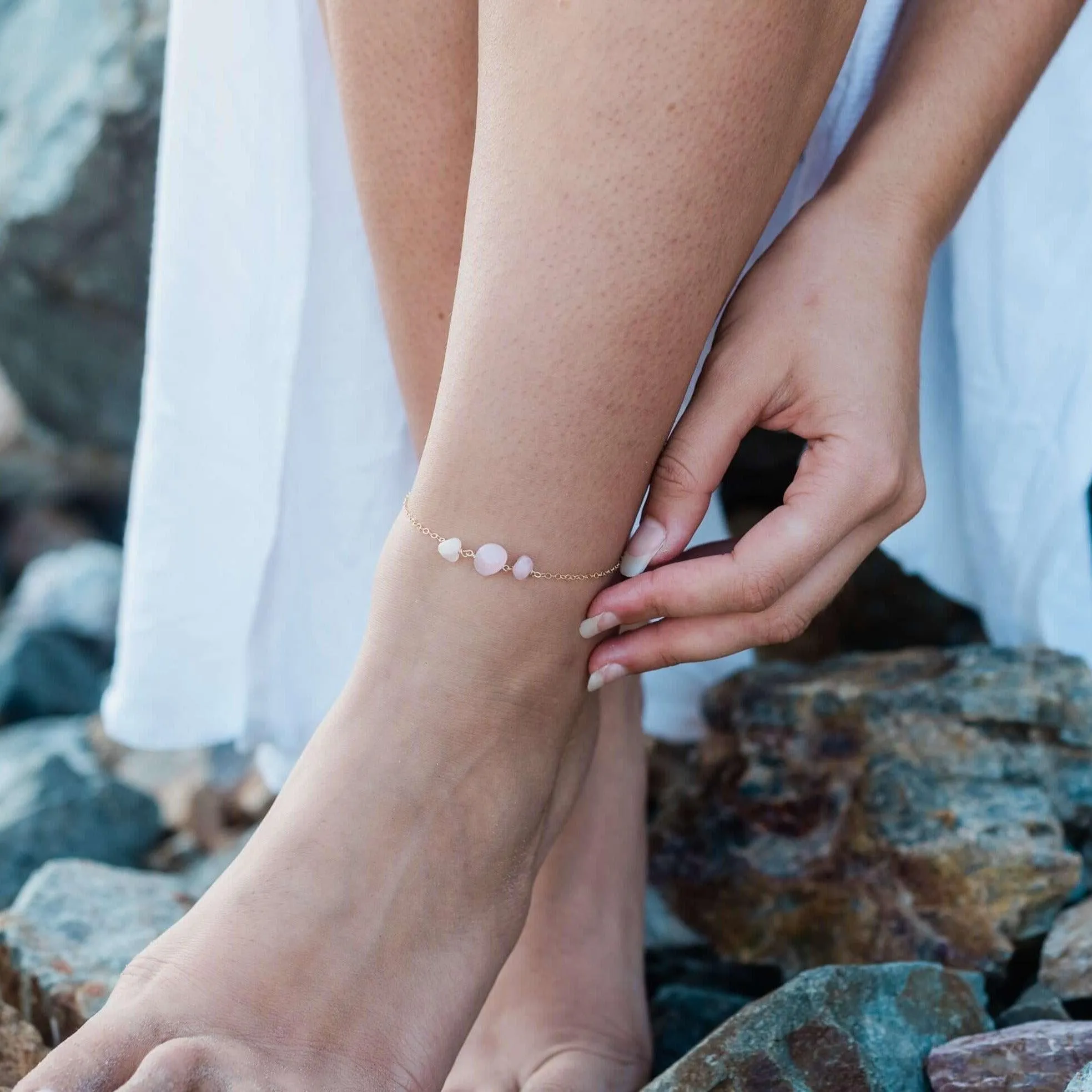 Rose Quartz Beaded Chain Anklet