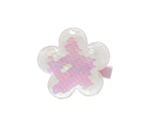 Sequin Flower Hair Clip - White