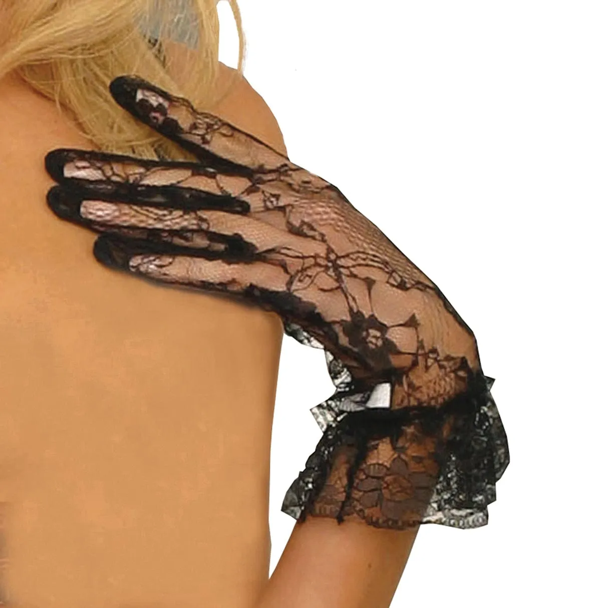 Sexy Tease Black Floral Lace Gloves