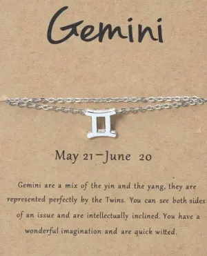 Silver Zodiac Sign Anklet  Elegant 925 Sterling Silver Double-Layer Chain with Horoscope Charm