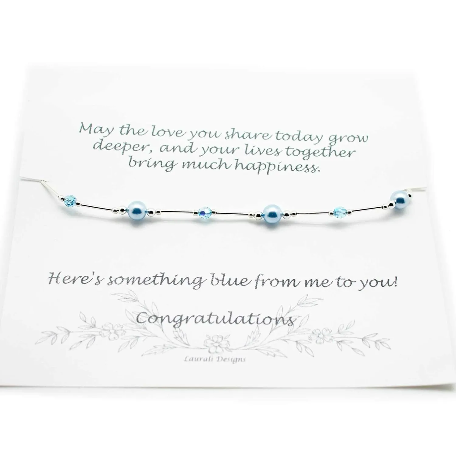 Something Blue Bride Gift Anklet, Sterling Silver and Blue Crystal Pearl and Crystal Wedding (Large 9 1/2" to 11")
