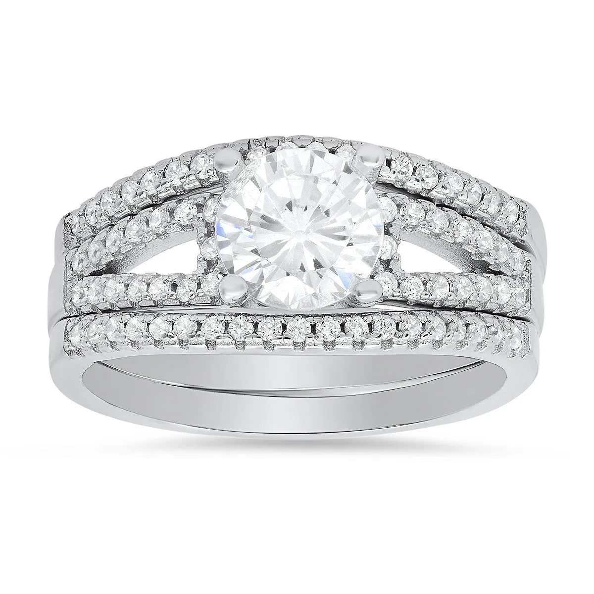 Sterling Silver Round CZ 3pc Stackable Ring Set