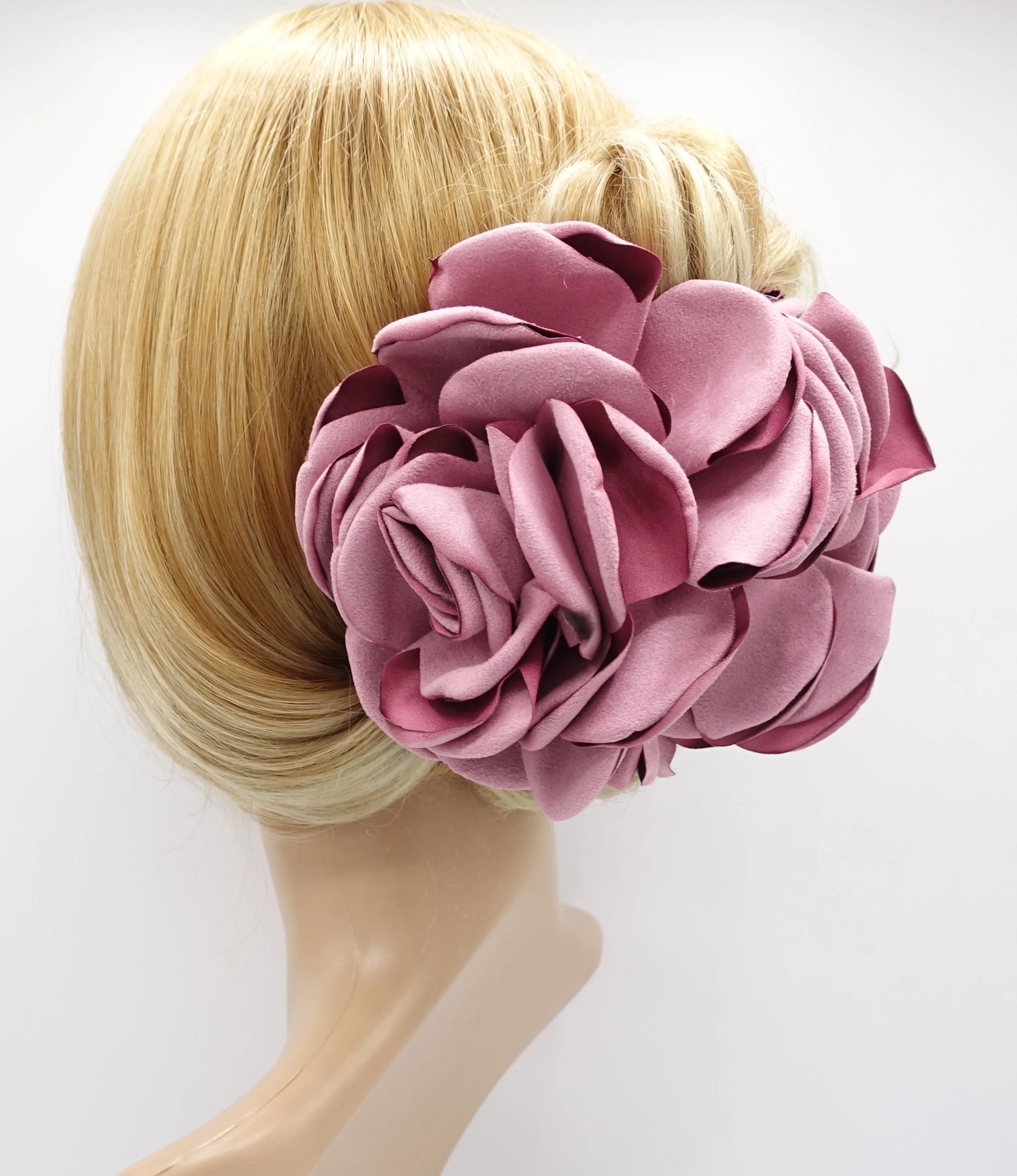 suede fabric very big flower stiff petal hair claw clip women hair clamp